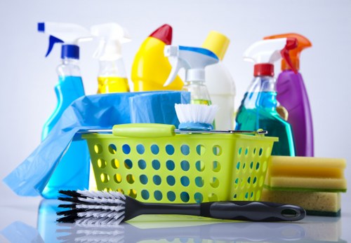 Carpet cleaning technician preparing equipment safely in a home